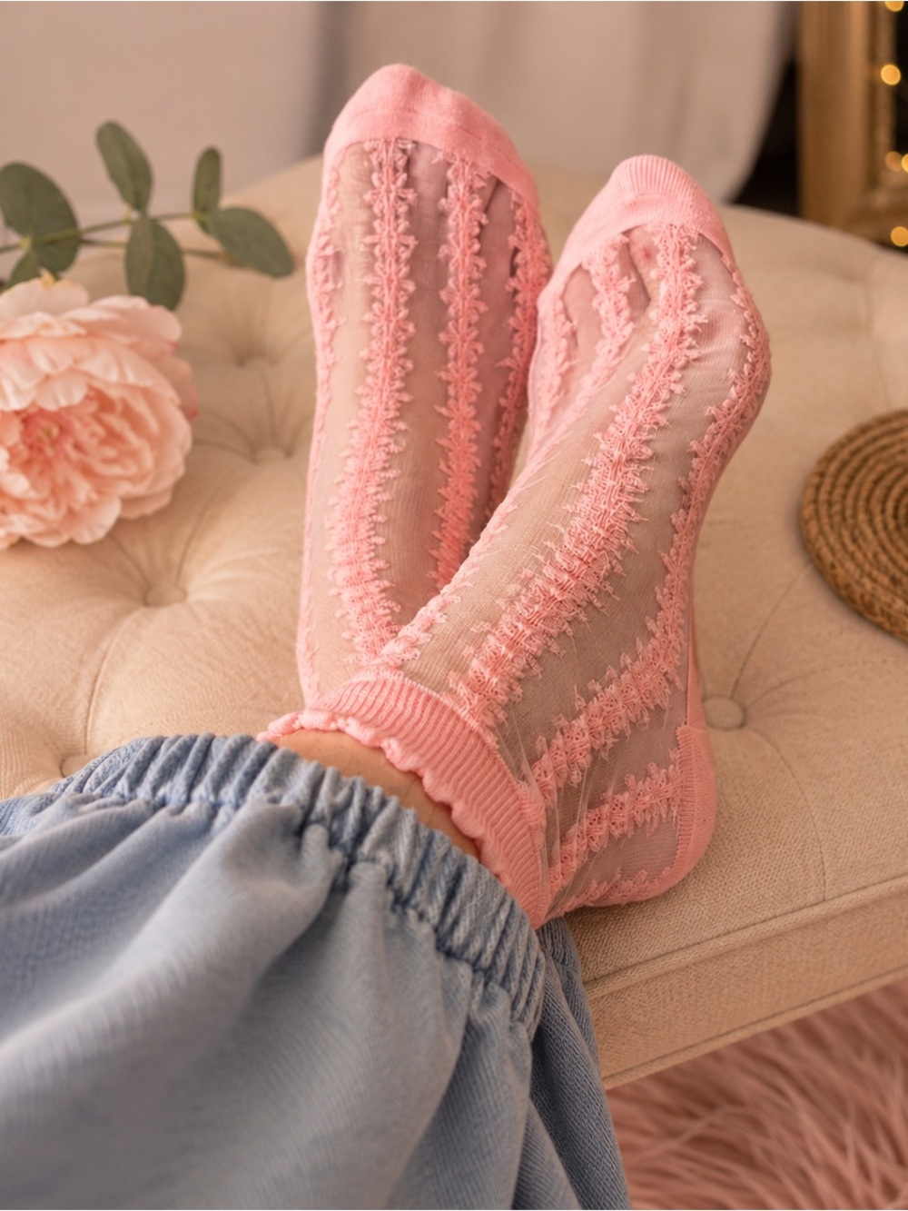 POL Pink Sheer Lace Socks Brand New